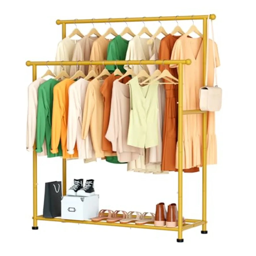 Heavy Duty Double Rod Garment Rack Portable Clothing Organizer
