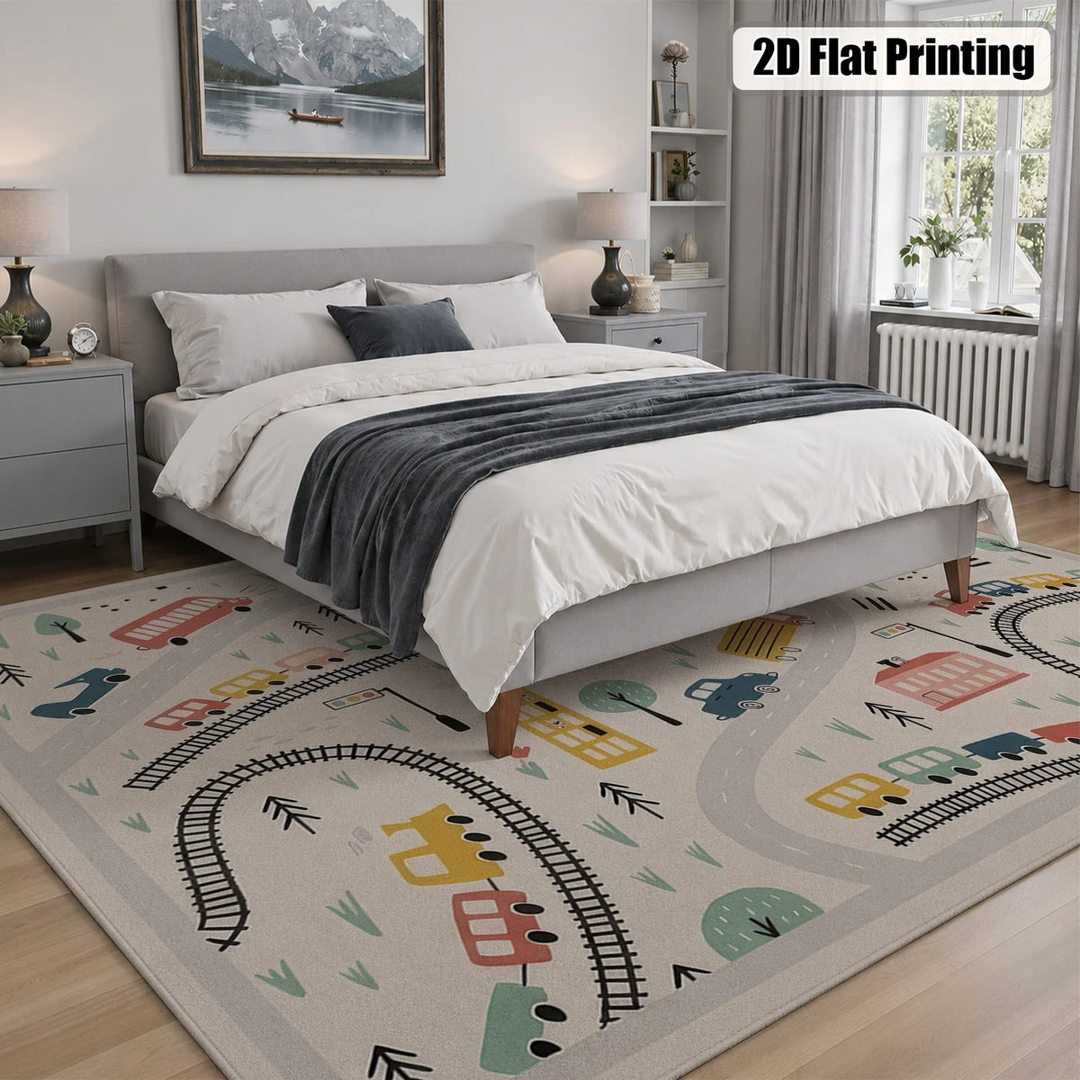 Soft Washable Kids Playroom Rug With City Road Map Design