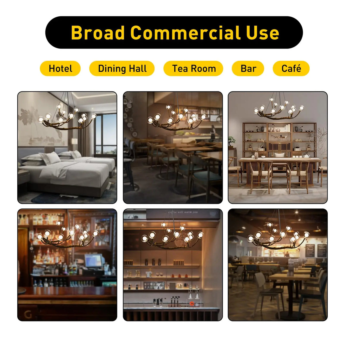 Bymaocar Retro Glass Globe Branch Chandelier Pendant Light