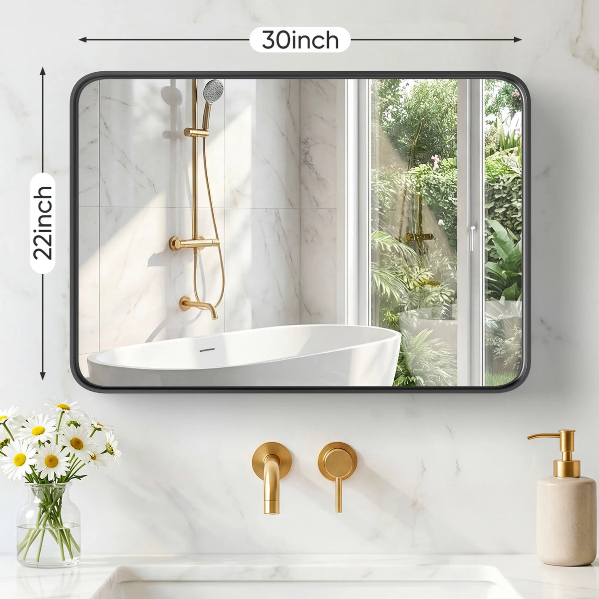 MCQ Modern Rounded Rectangle Vanity Wall Mirror With Metal Frame