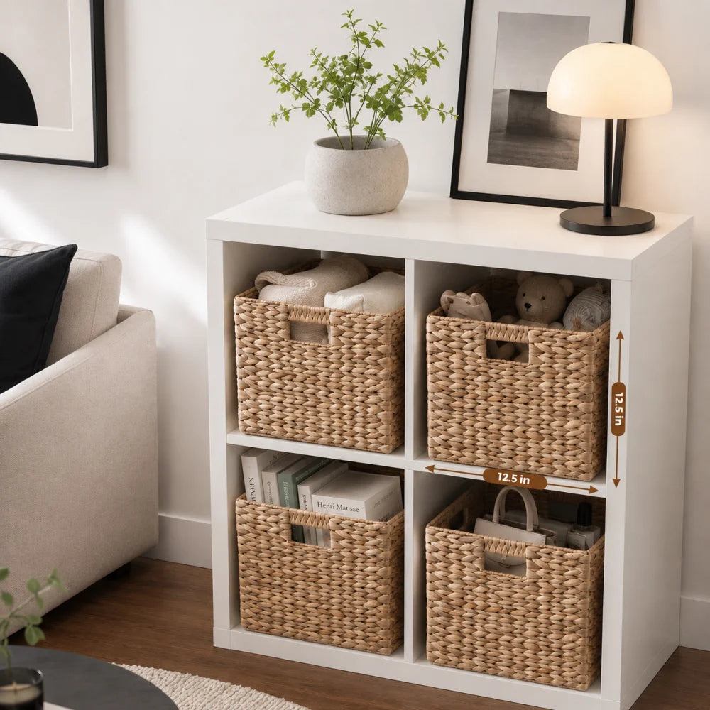 Water Hyacinth Folding Storage Baskets With Handles For Home Organization