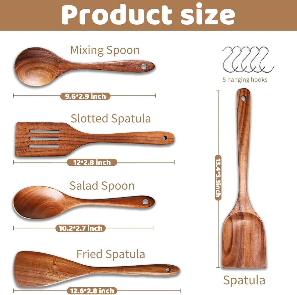 Natural Teak Wooden Kitchen Utensil Set Heat Resistant Nonstick Cookware
