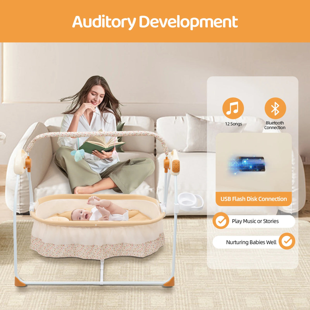 Automatic Electric Baby Crib Cradle With Remote Control And Music