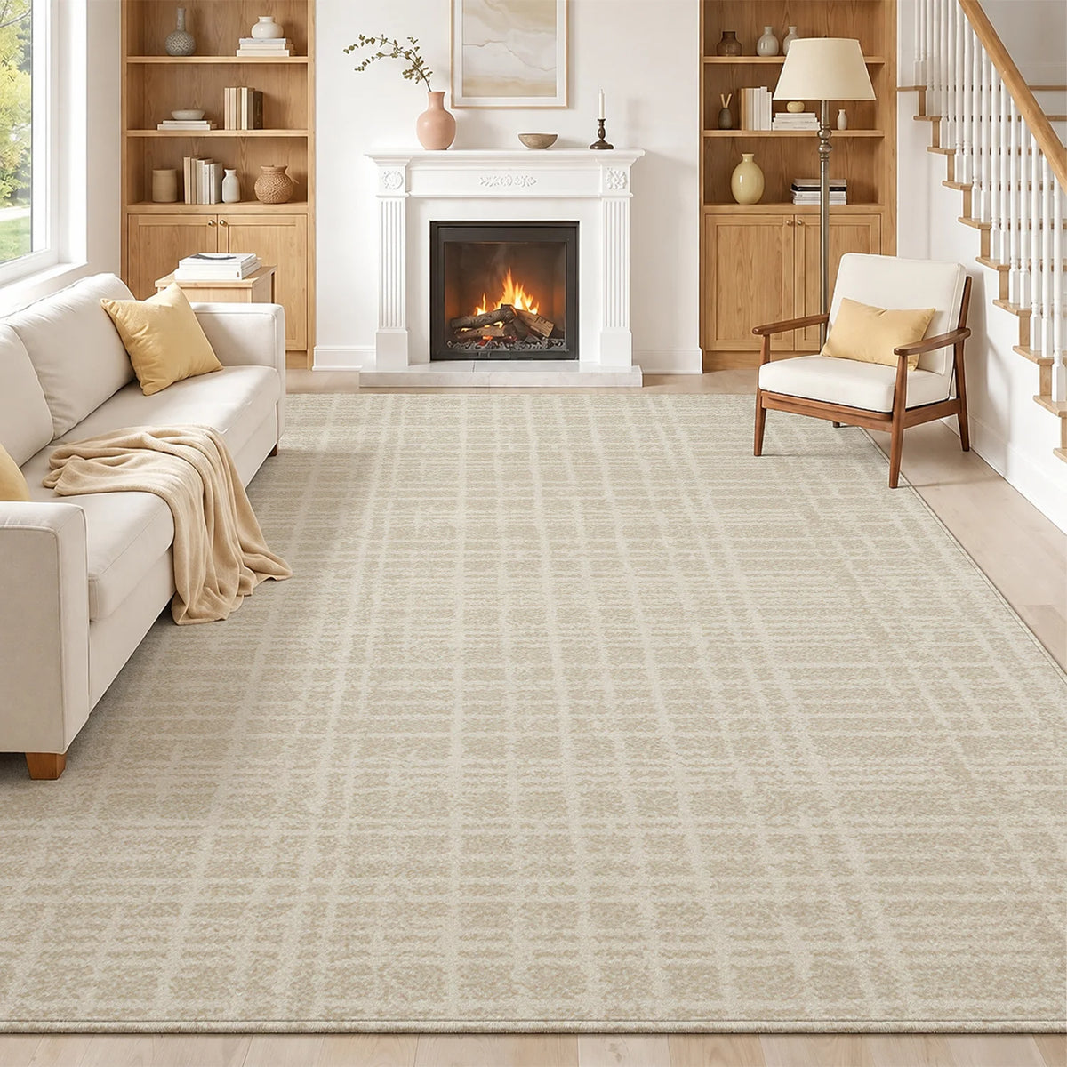 Soft Velvet Striped Area Rug With Non Slip Backing