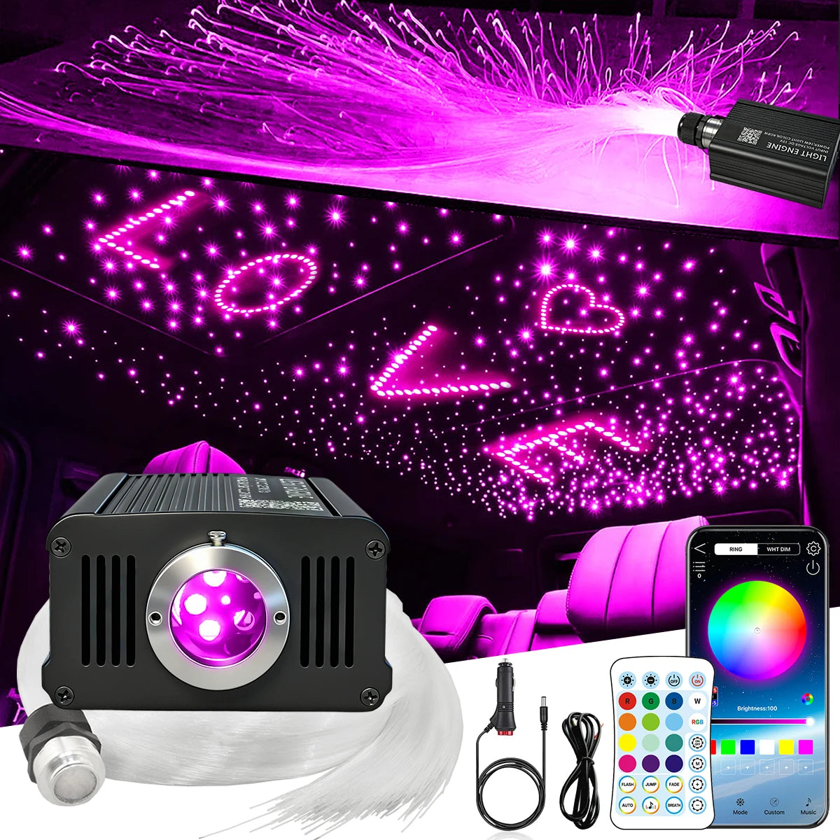 VASTFIRE RGBW Fiber Optic Starlight Headliner Kit With Music Sync Mode