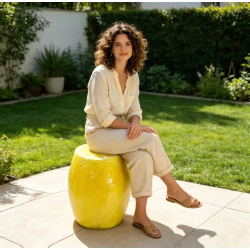 Lemon Fruit Stool Resin Side Table Plant Stand Indoor Outdoor Decor