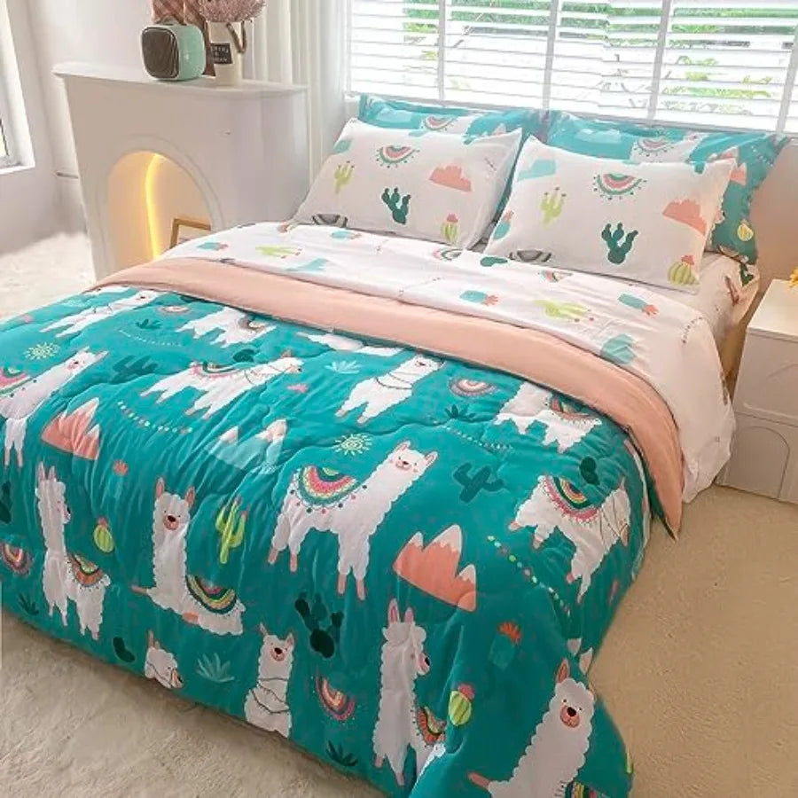 Cute Alpaca Cactus Tropical Plant Bedding Set for Kids