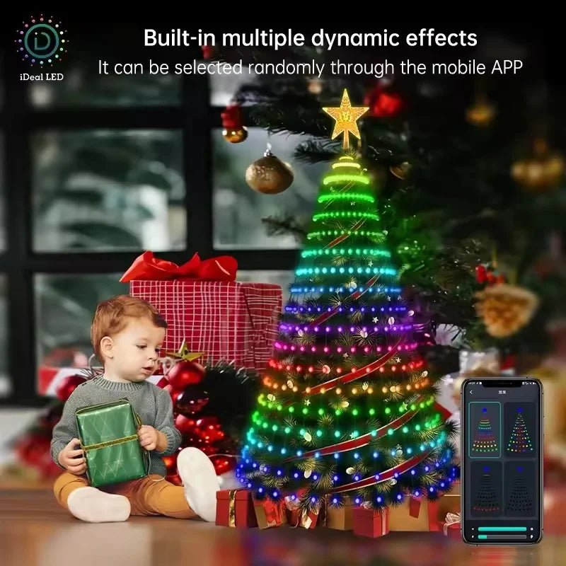 RGB Christmas Tree Waterfall Lights With Star Topper Remote Control