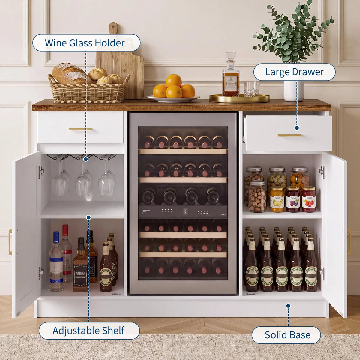 HiMISS Coffee Bar Cabinet With Mini Fridge Space And Storage