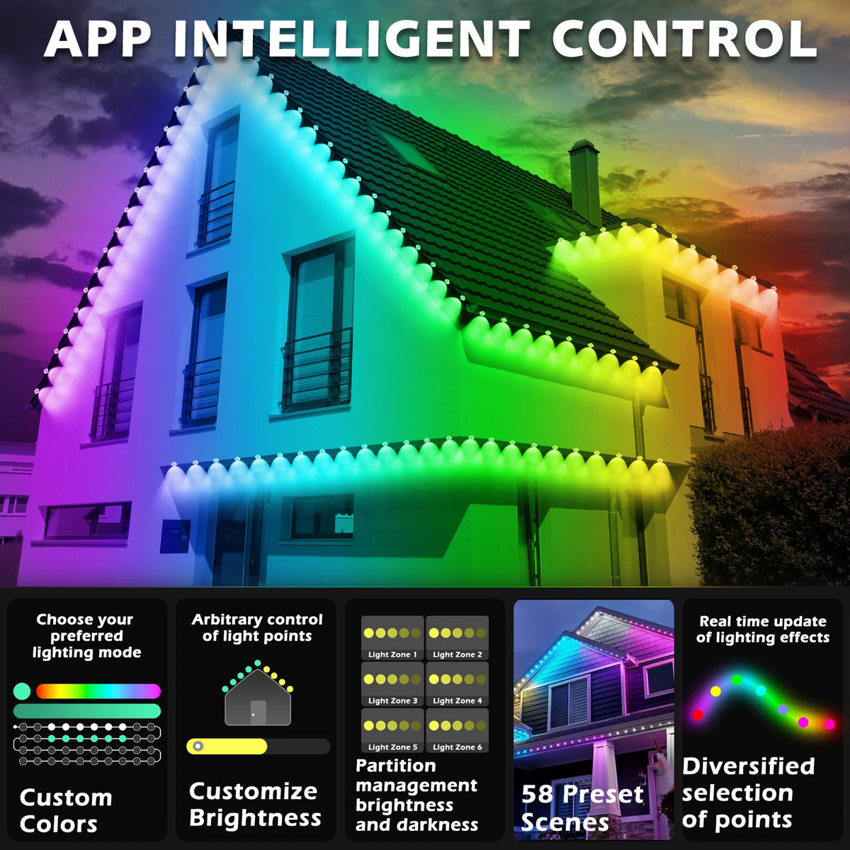 RCUICA Smart App Controlled Permanent Outdoor RGB LED Eaves Lights