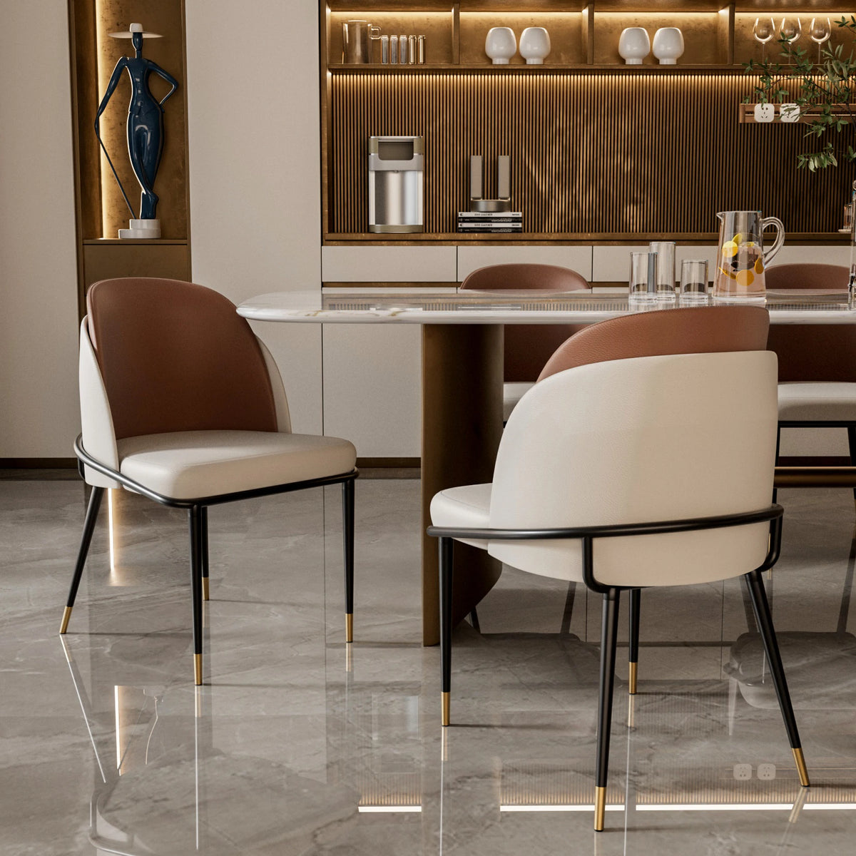 Modern Faux Leather Upholstered Dining Chairs Set of Two