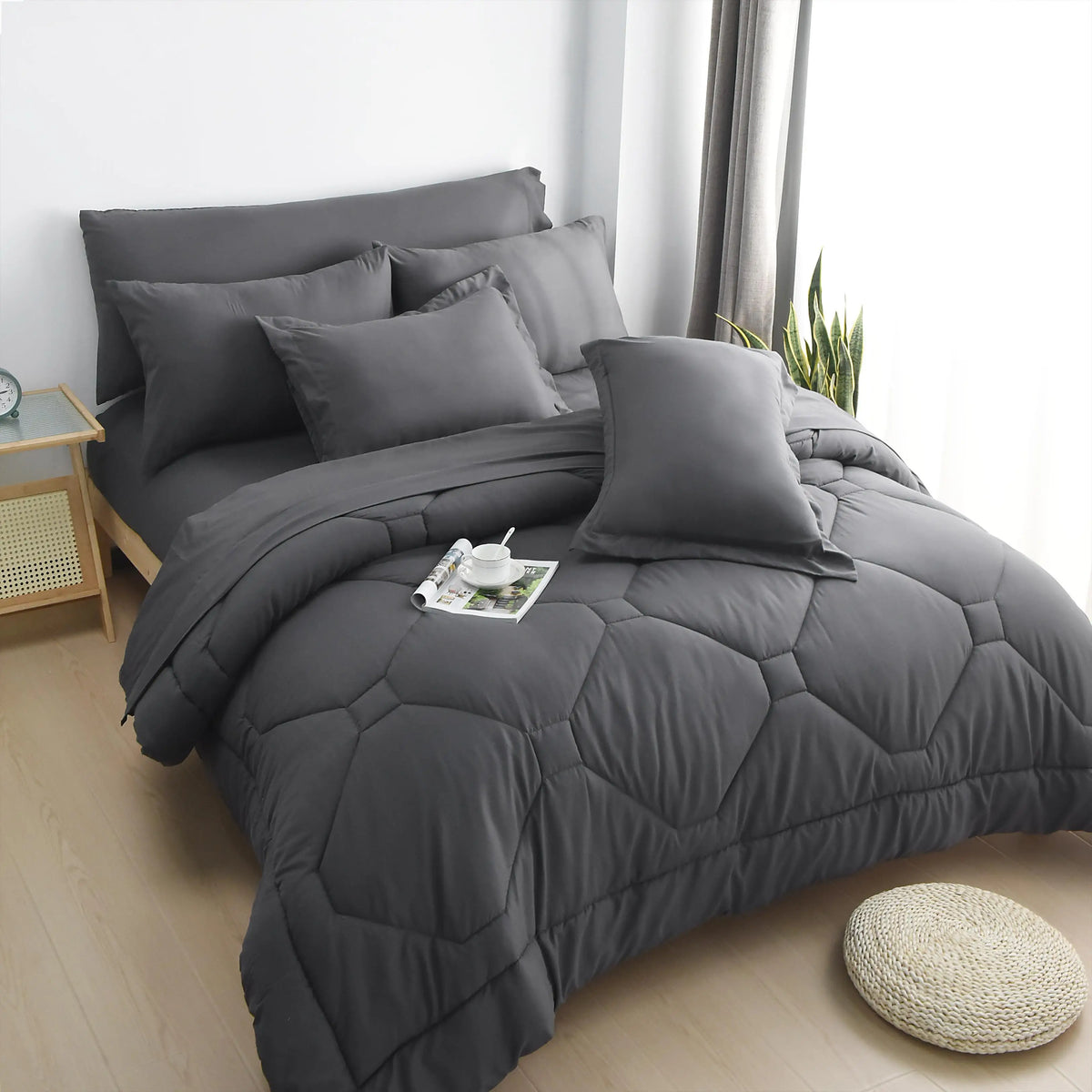 Modern Microfiber Comforter Set With Sheets Complete Bedding Set