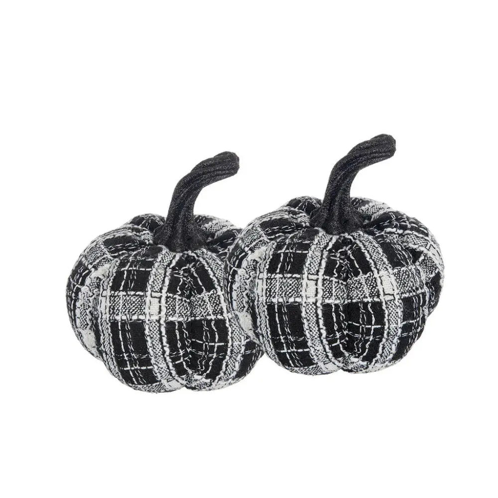Set of 2 Fabric Lighted Plaid Pumpkins for Halloween Decor