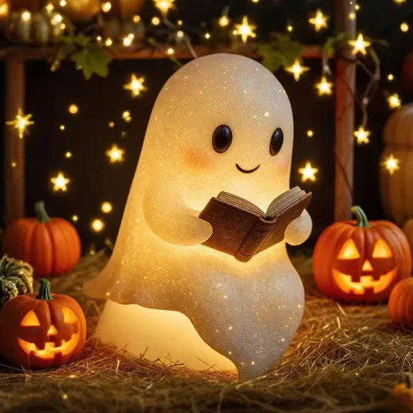 Ghost Reading Book Lamp Halloween Lighted Figurine Home Decor