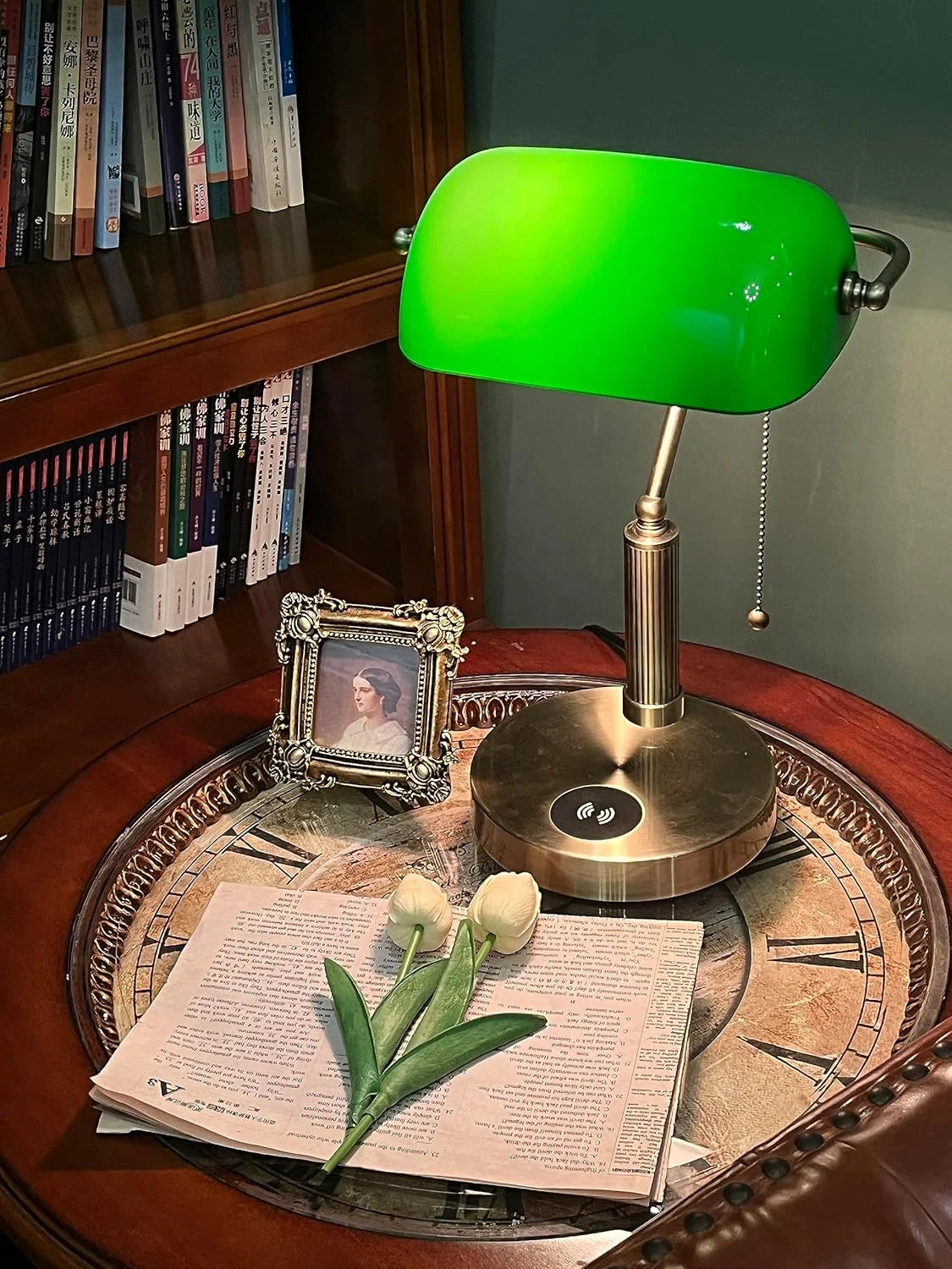 Traditional Banker Desk Lamp With USB Ports And Wireless Charging
