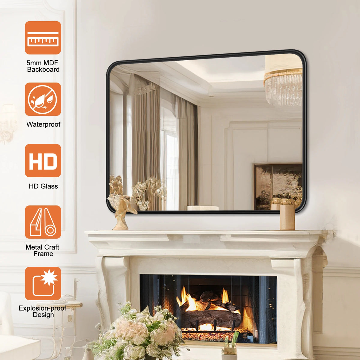 JHK Modern Metal Framed Wall Mirror For Living Room