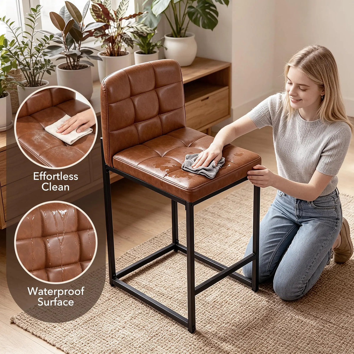 HiMISS Faux Leather Counter Height Bar Stools With Backrests