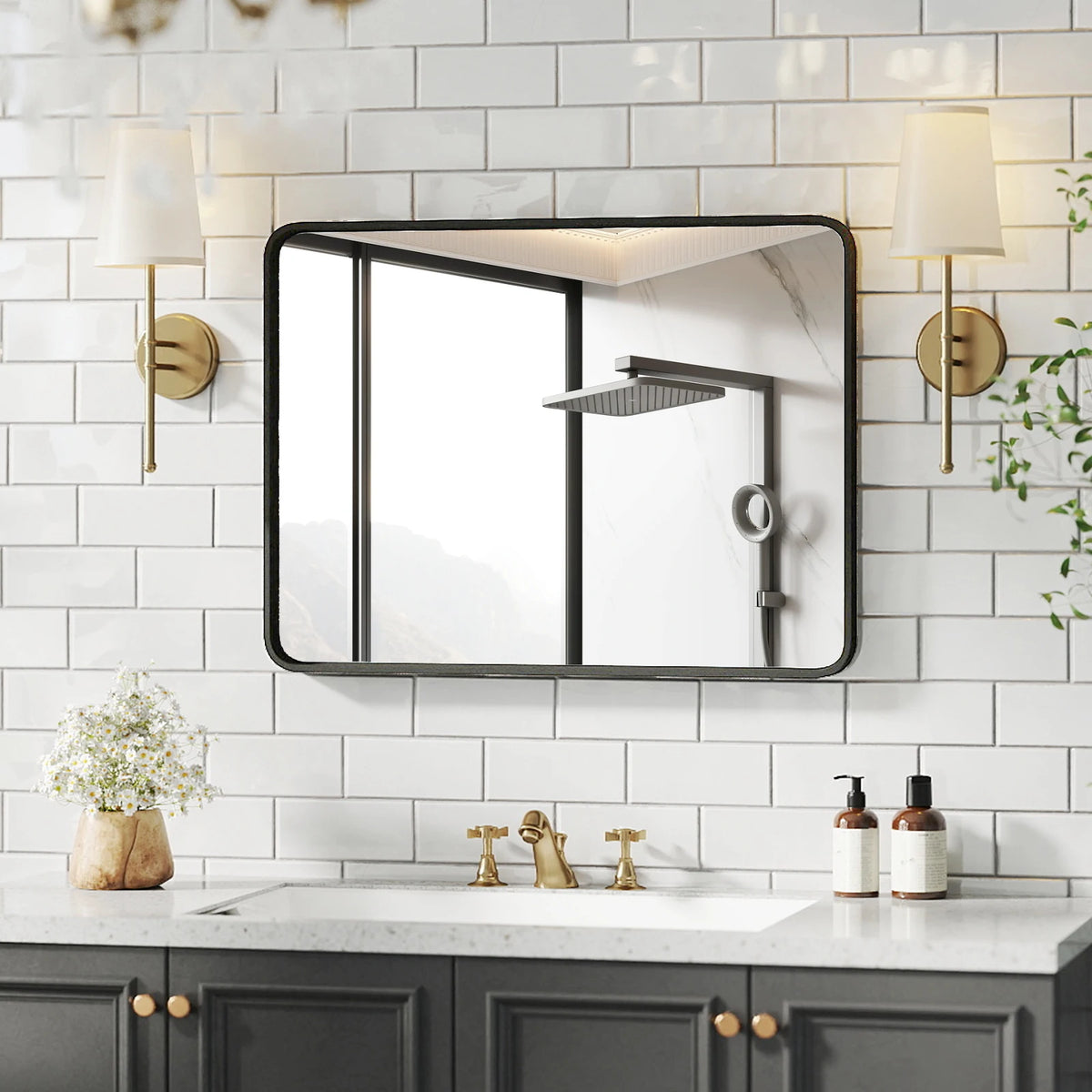 JHK Modern Metal Framed Wall Mirror For Living Room