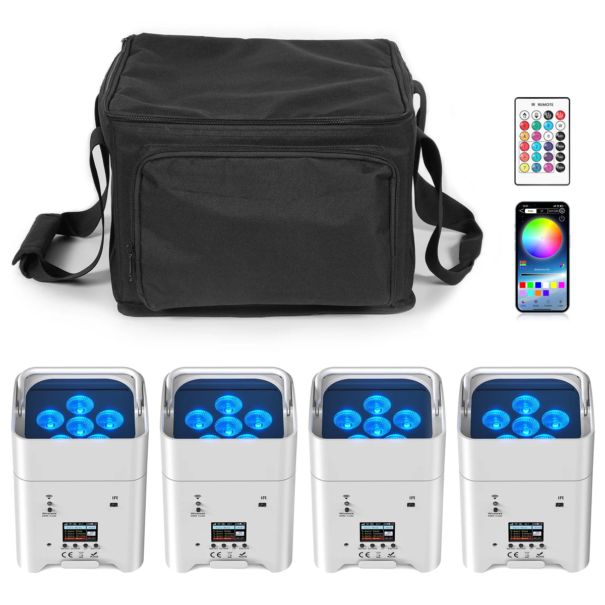 U'King Rechargeable RGBWA UV LED Par Stage Lighting Kit