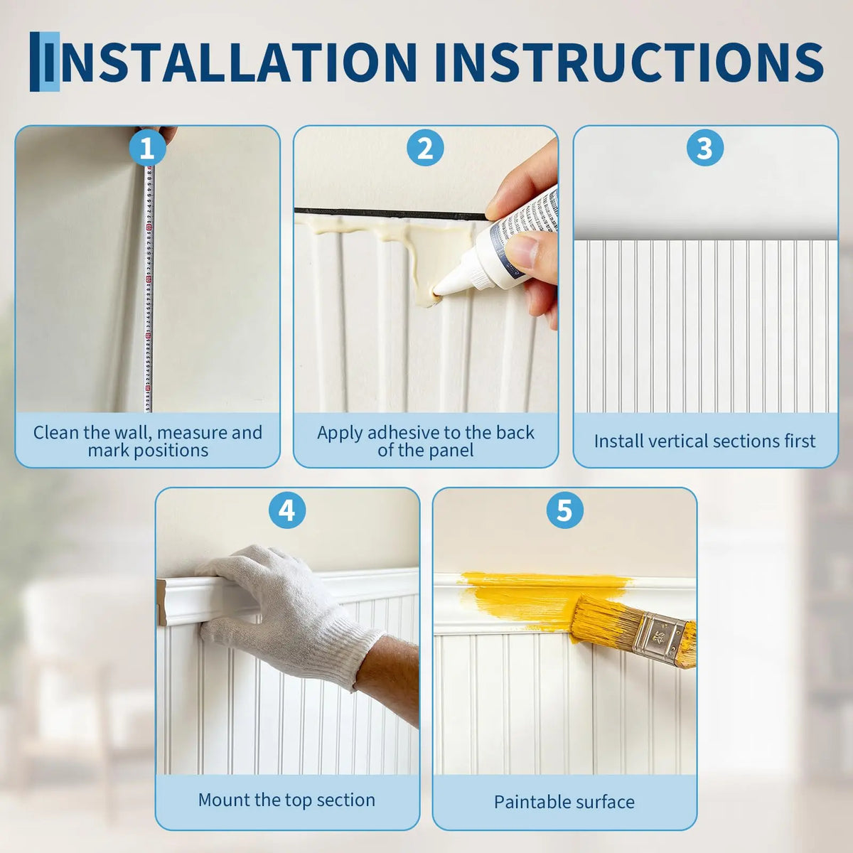 Paintable Fluted Wainscoting Wall Panel Kit for Decorative Accent Walls
