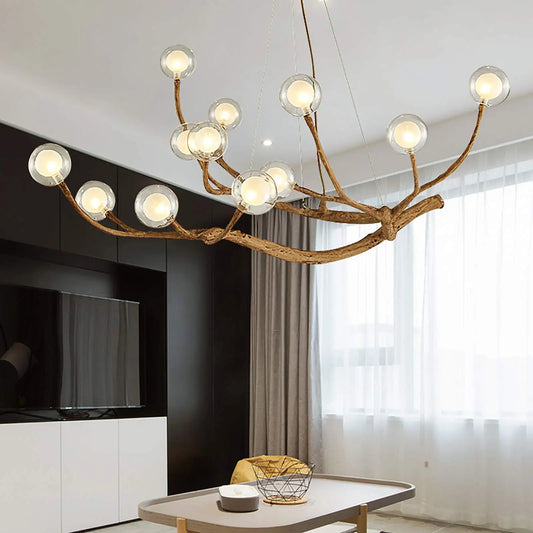Bymaocar Retro Glass Globe Branch Chandelier Pendant Light
