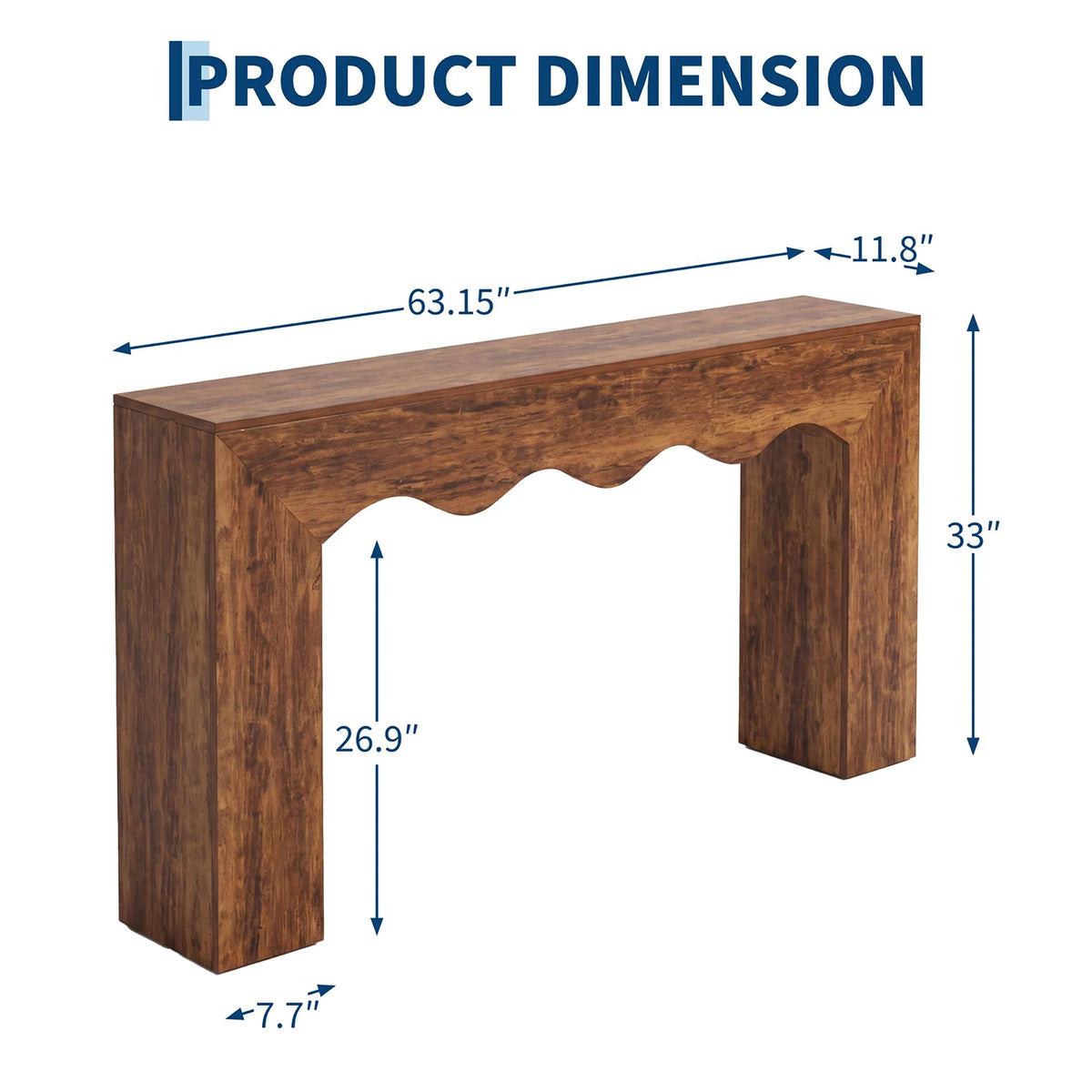 HiMISS Farmhouse Wave Edge Wooden Console Table for Entryway