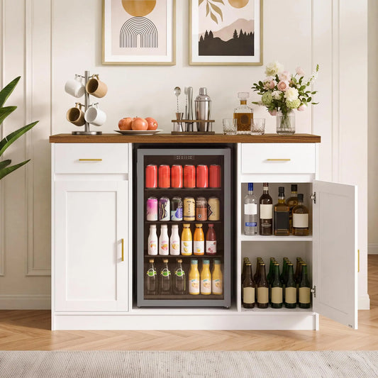 HiMISS Coffee Bar Cabinet With Mini Fridge Space And Storage
