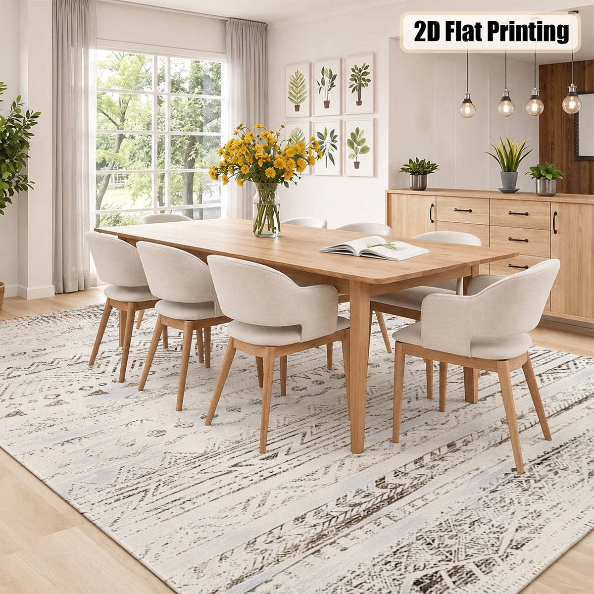 Soft Velvet Washable Tribal Geometric Indoor Area Rug with Non Slip Backing
