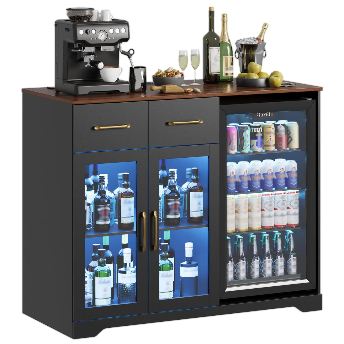HiMISS Coffee Bar Cabinet With Mini Fridge Space And Storage