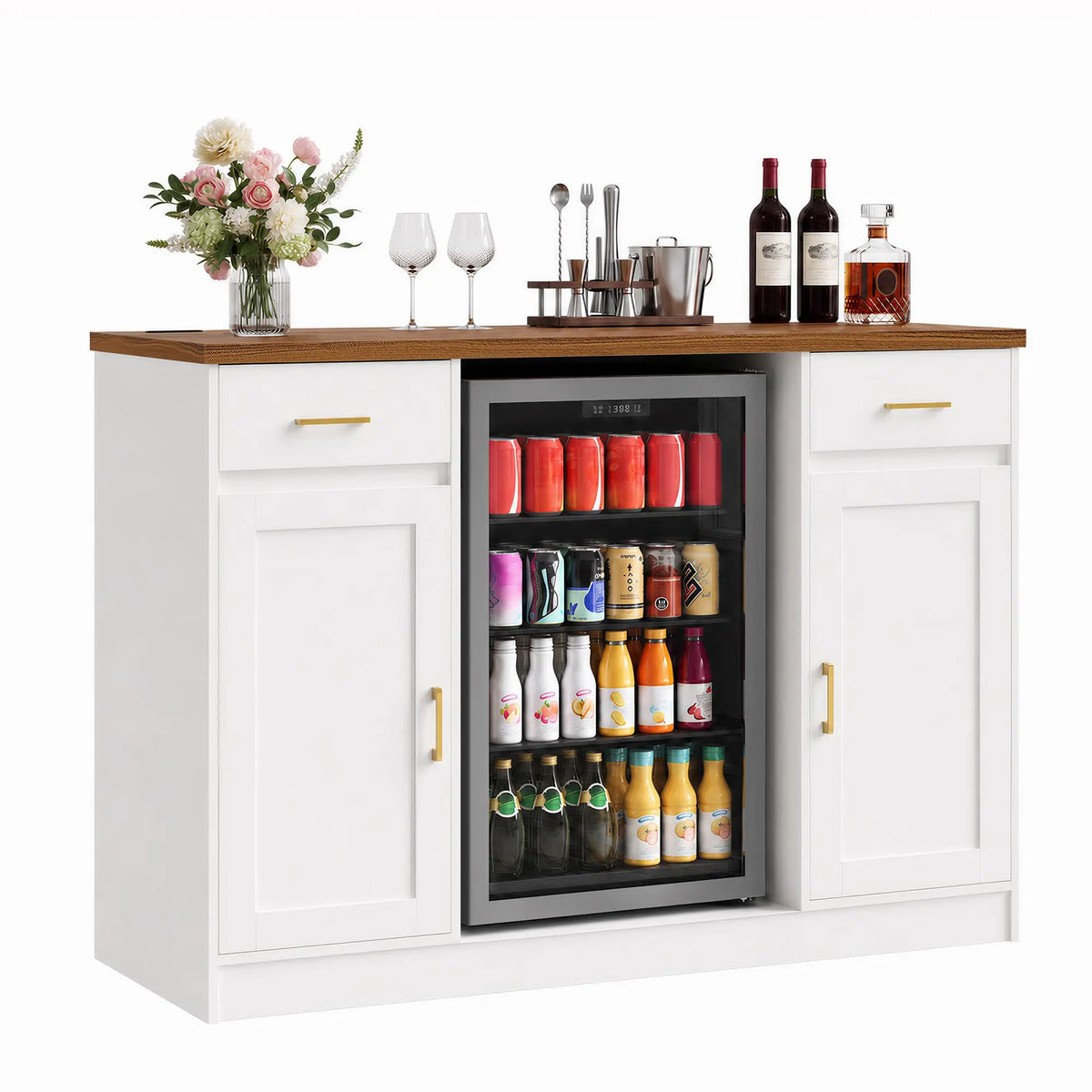 HiMISS Coffee Bar Cabinet With Mini Fridge Space And Storage