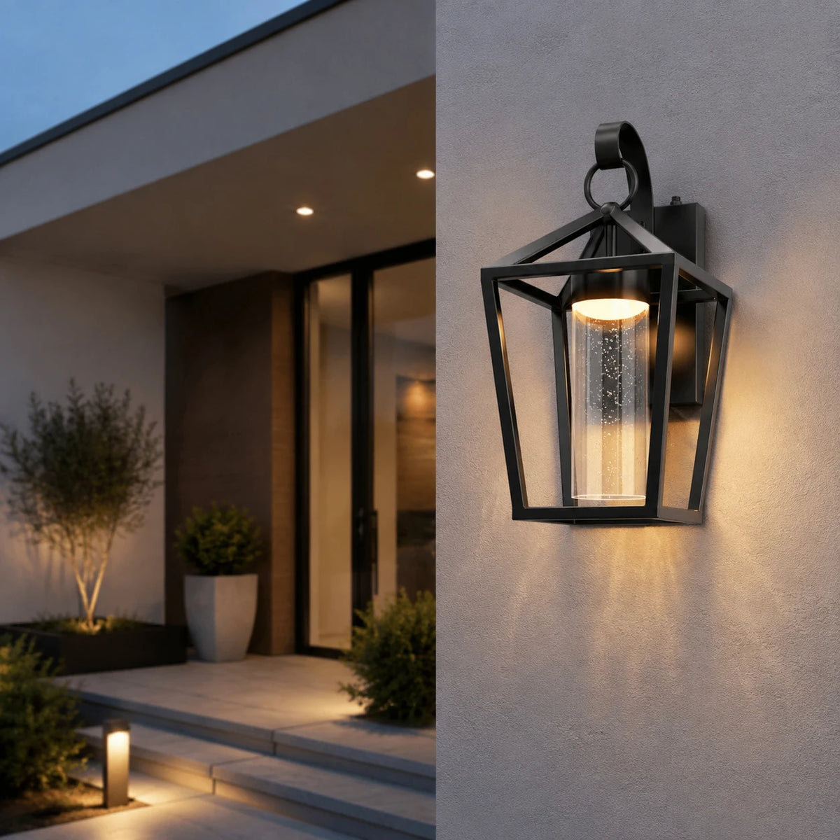 Dimmable Outdoor LED Sconce With Seeded Glass Dusk To Dawn