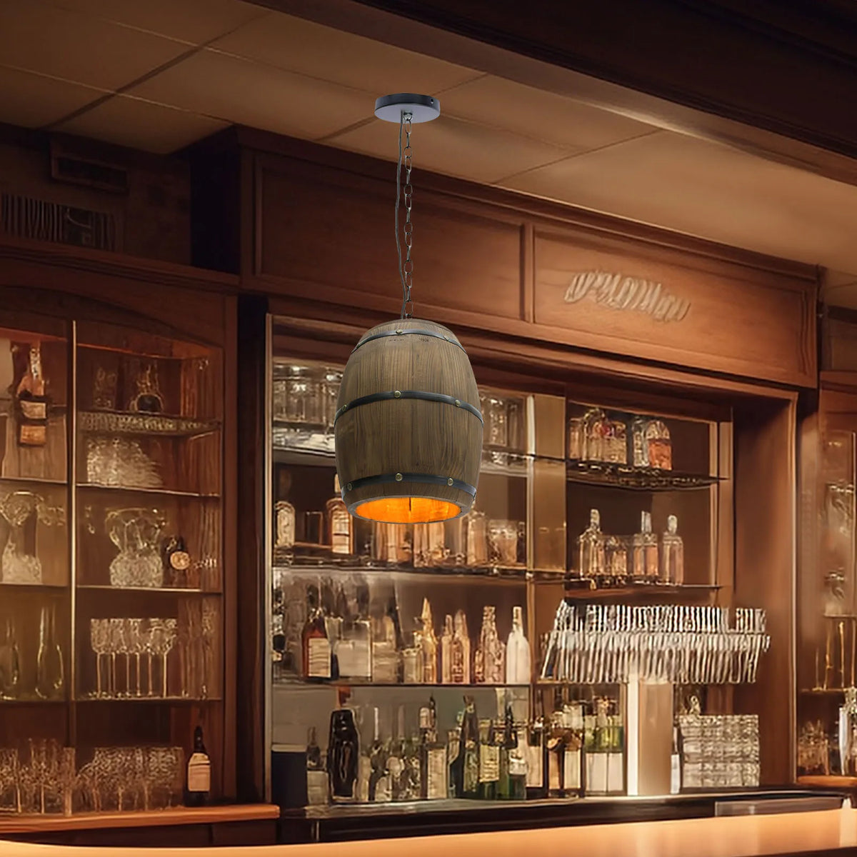 Retro Wood Barrel Pendant Light Industrial Vintage Chandelier For Home and Cafe Lights