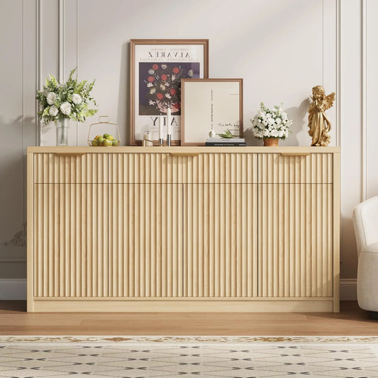 HiMISS Modern Fluted Sideboard Cabinet With Drawers And Adjustable Shelves