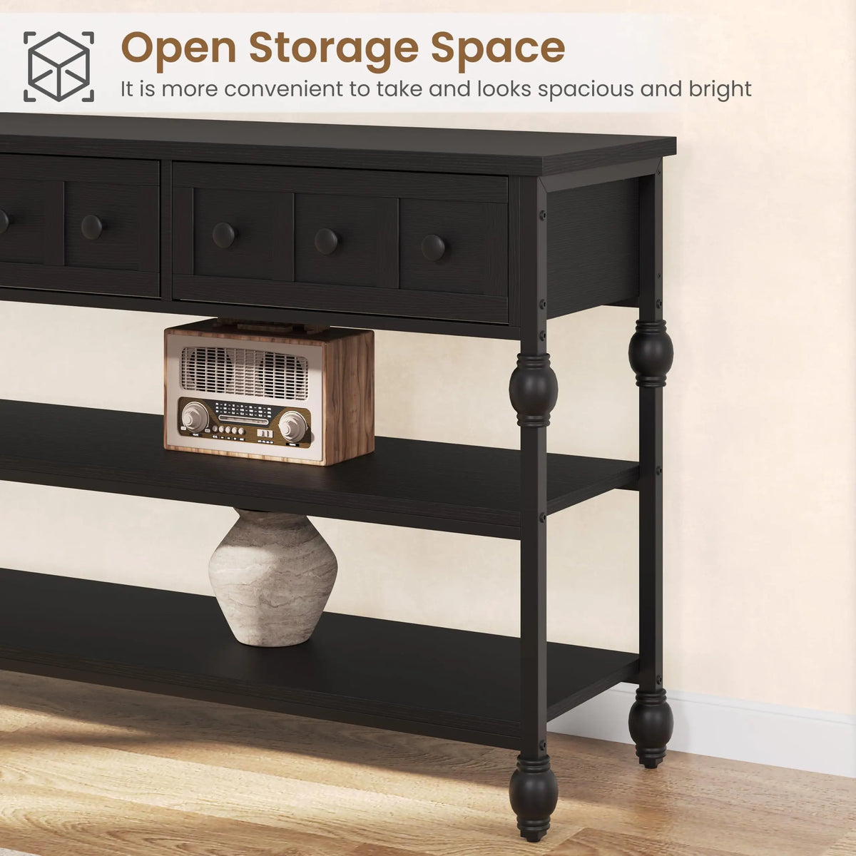 HiMISS Industrial Farmhouse Console Sofa Table With Drawers And Shelves