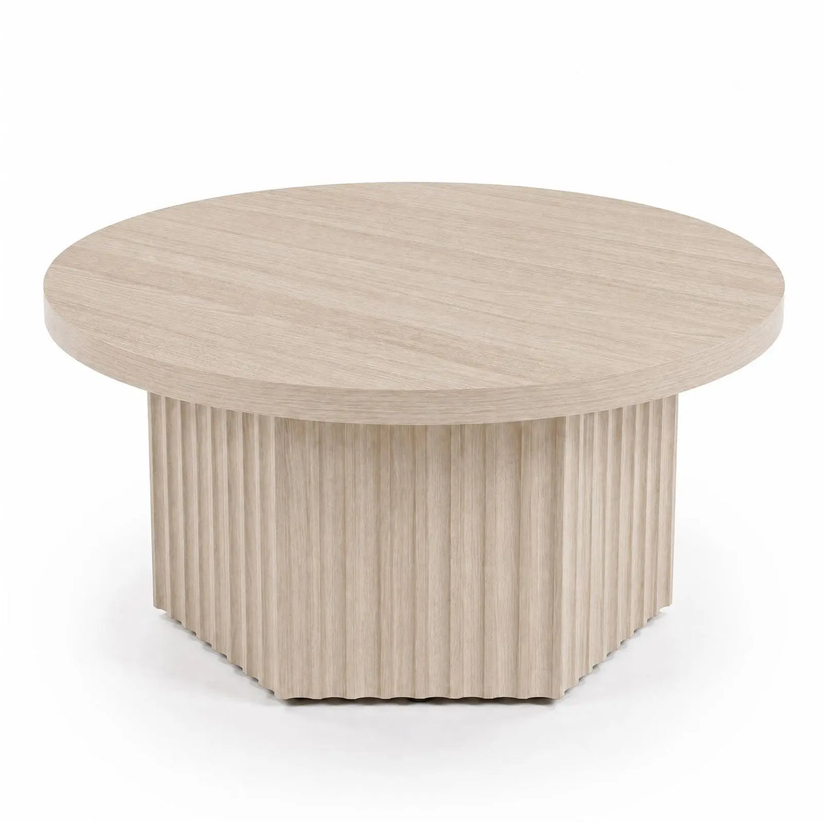 HiMISS Modern Fluted Wood Pedestal Coffee Table for Living Rooms