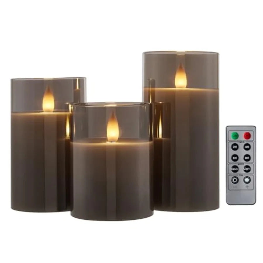 Glass Flameless Pillar Candles With Led Flickering Flames And Remote Timer