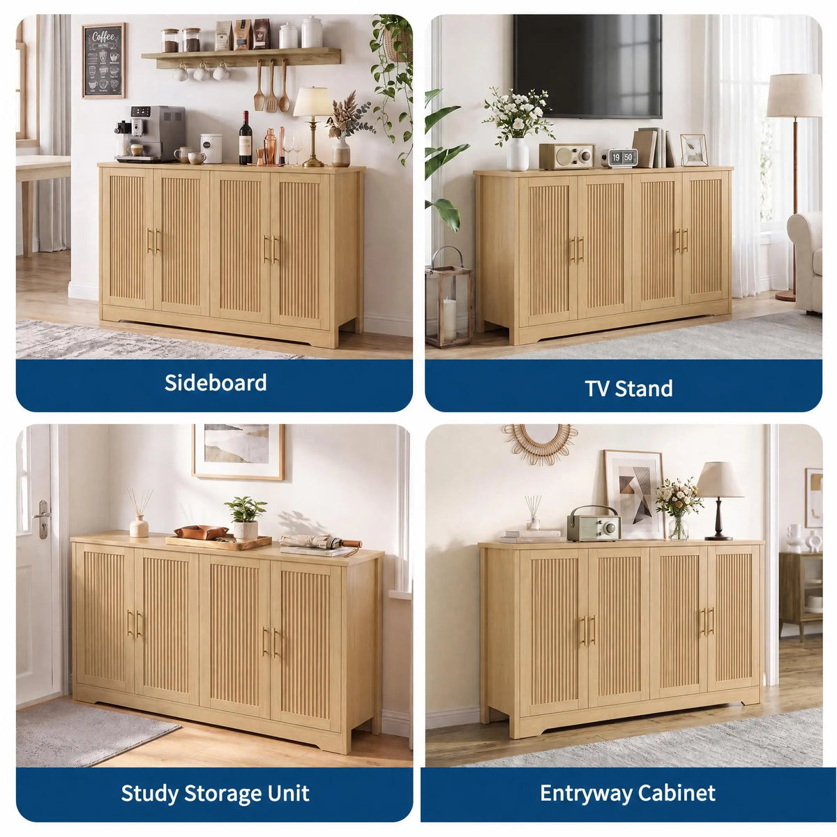 HiMISS Fluted Sideboard Cabinet With Adjustable Shelves And Wine Rack