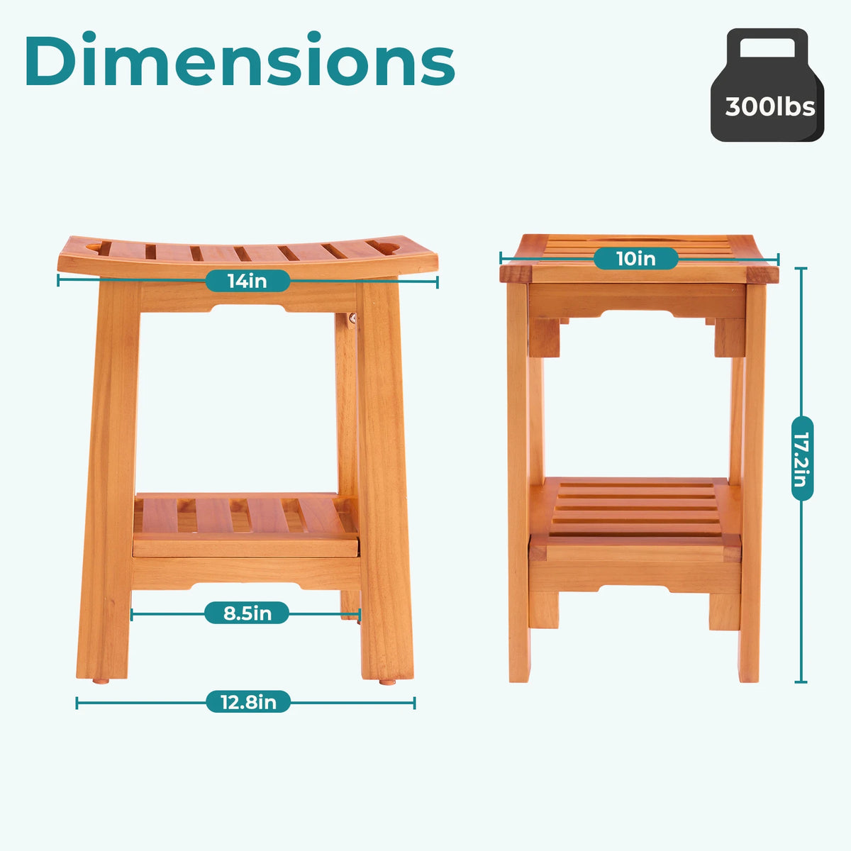 MCQ Wooden Shower Chair With Storage Shelf And Support Handles