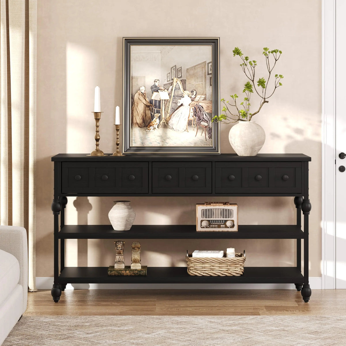 HiMISS Industrial Farmhouse Console Sofa Table With Drawers And Shelves