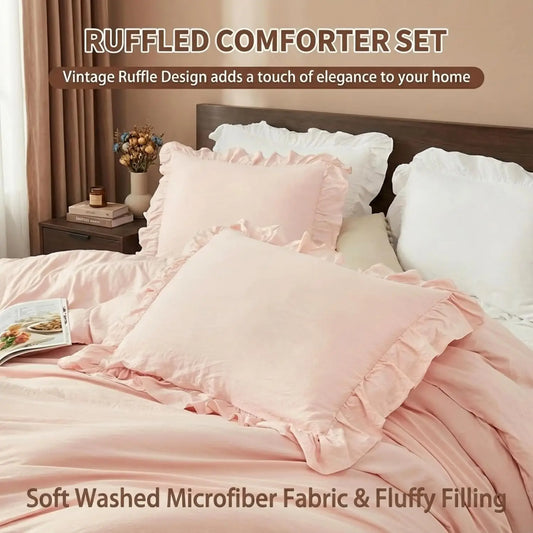 TWISTER.CK Ruffled Microfiber Comforter Set Lightweight All Season Bedding